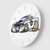 白マッスルカーのカートゥーン-背景色の選択 ラージ壁時計 (傾斜)