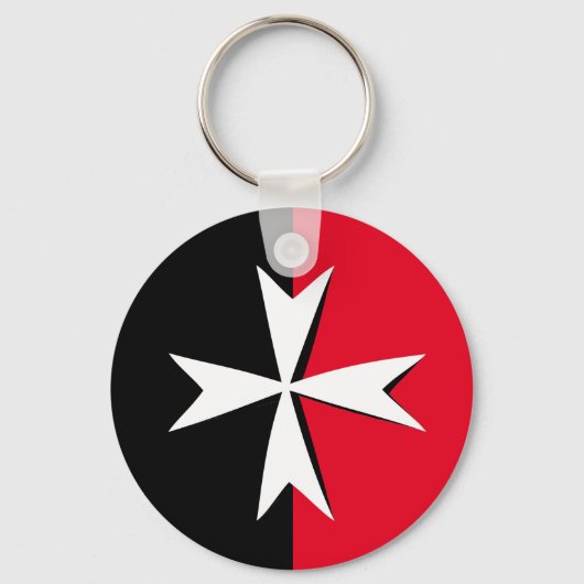 白マルチーズクロス&マルタ国旗のファッション記号 キーホルダー (正面)