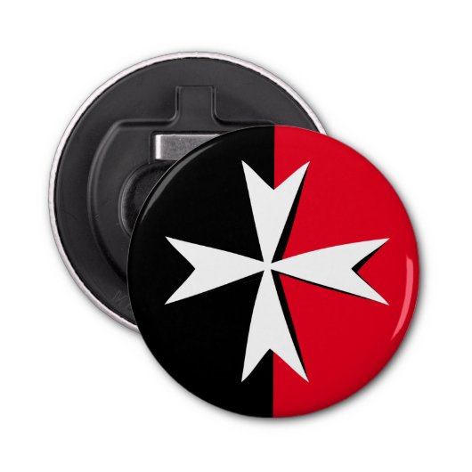 白マルチーズクロス&マルタ国旗のファッション記号 栓抜き (正面)