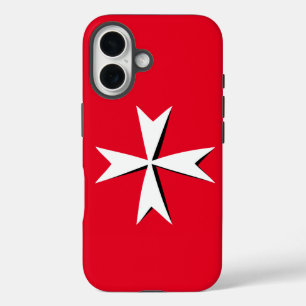 白マルチーズ十字路とマルタ国旗のファッション記号RD iPhone 16ケース