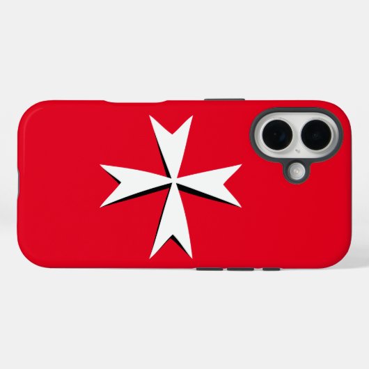 白マルチーズ十字路とマルタ国旗のファッション記号RD Case-Mate iPhoneケース (裏面 (横))