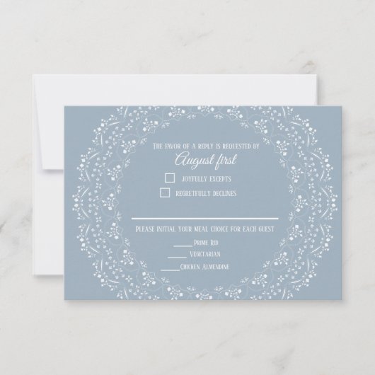 白マンダラRSVPカード付きダスティブルー 出欠カード (正面)
