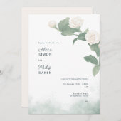 白ミニマリストのジャスミンフラワーイラストレストラット 招待状 (正面/裏面)