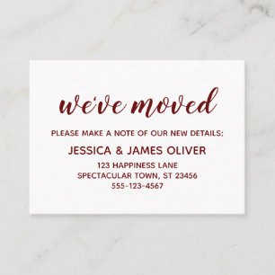 白ミニマルい「引っ越しました」カードのBurgundy 名刺