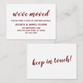 白ミニマルい「引っ越しました」カードのBurgundy 名刺 (正面/裏面)