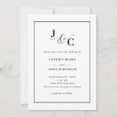 白ミニマルとシック | 黒縁ど結婚の 招待状 (正面)