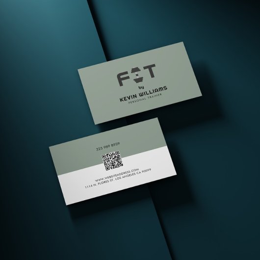 白ミニマルとセージ緑のフィットネストレーナー 名刺