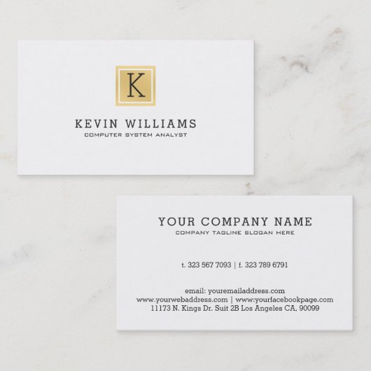 白ミニマルと金ゴールドの幾何学的アクセント 名刺 (正面/裏面)