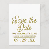 白ミニマルと金ゴールド、結婚式の日付の保存 ポストカード (正面)