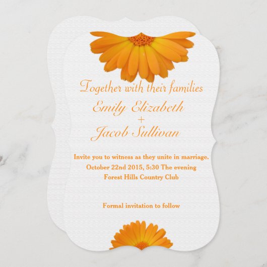 白ミニマルと黄デイジーインスパイア結婚の セーブザデート (正面/裏面)
