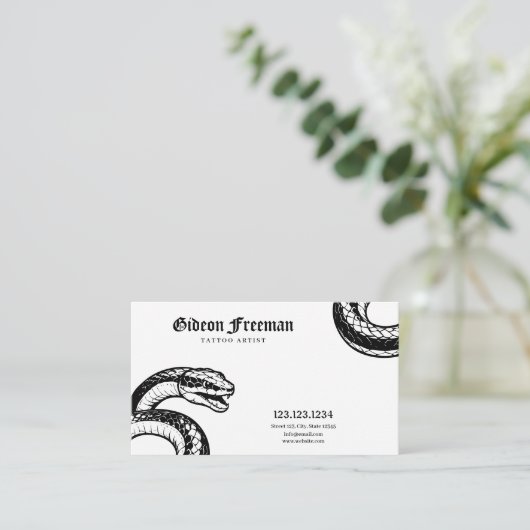 白ミニマルと黒のスネークタトゥーアーティスト 名刺 (スタンド正面)