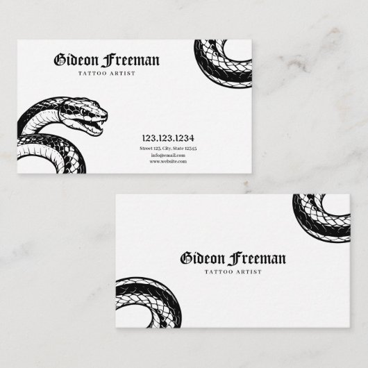 白ミニマルと黒のスネークタトゥーアーティスト 名刺 (正面/裏面)
