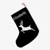 白ミニマルな鹿のシルエット（黒） スモールクリスマスストッキング (裏面 (吊り時))