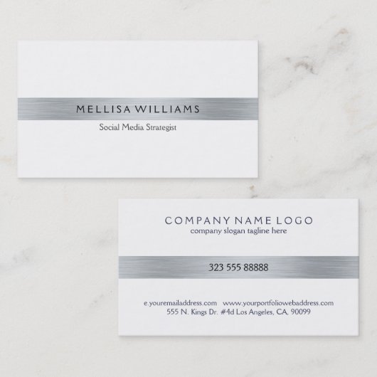 白ミニマルに錫の金ストライプ属の銀 名刺 (正面/裏面)