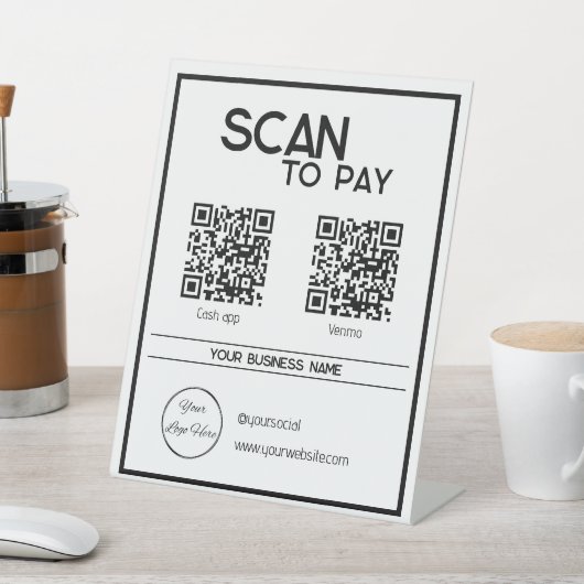 白ミニマルの2つのQRコードシンプルをスキャンして支払う 台座サイン