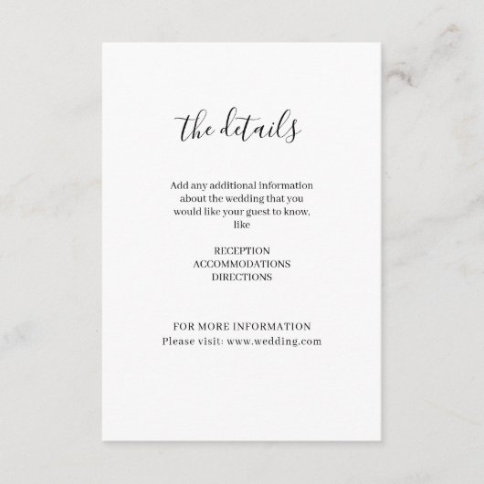 白ミニマルエレガントクラシック結婚 エンクロージャーカード (正面)