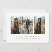 白ミニマルエレガントトリプル写真卒業 案内状 (正面)