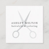 白ミニマルエレガント灰色はさみ美容師 スクエア名刺 (正面)