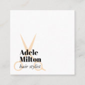 白ミニマルエレガント薔薇はさみヘアスタイリスト スクエア名刺 (正面)