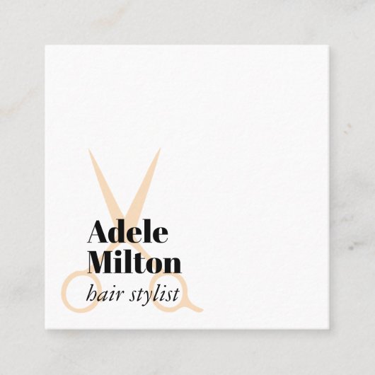 白ミニマルエレガント薔薇はさみヘアスタイリスト スクエア名刺 (正面)