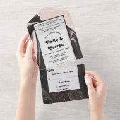 白ミニマルコンテンポラリー黒ア結婚ート オールインワン招待状 (貼ってはがせる)