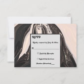 白ミニマルコンテンポラリー黒ア結婚ート 出欠カード (正面)