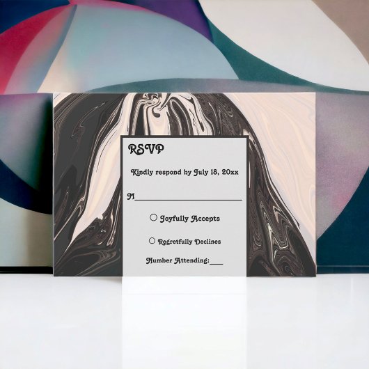 白ミニマルコンテンポラリー黒ア結婚ート 出欠カード