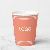 白ミニマルストライプカスタムロゴほこりっぽいオレンジ 紙コップ (裏面)