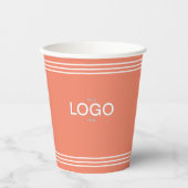 白ミニマルストライプカスタムロゴほこりっぽいオレンジ 紙コップ (正面)
