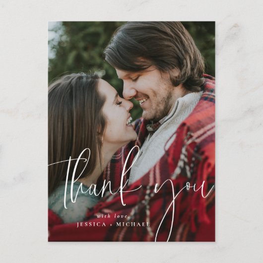 白ミニマルタイポグラフィサンキューカード ポストカード (正面)