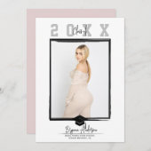 白ミニマルトレンディー卒業写真(任意の色) 招待状 (正面/裏面)