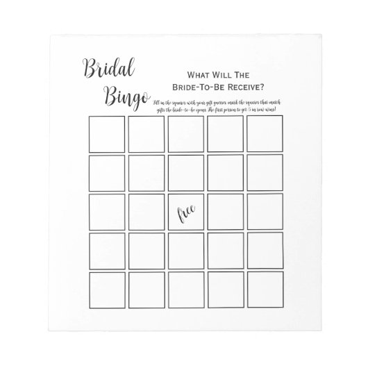 白ミニマルブライダルシャワービンゴパーティーゲーム ノートパッド (正面)