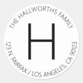 白ミニマルモダンと黒の差出人住所 ラウンドシール (正面)