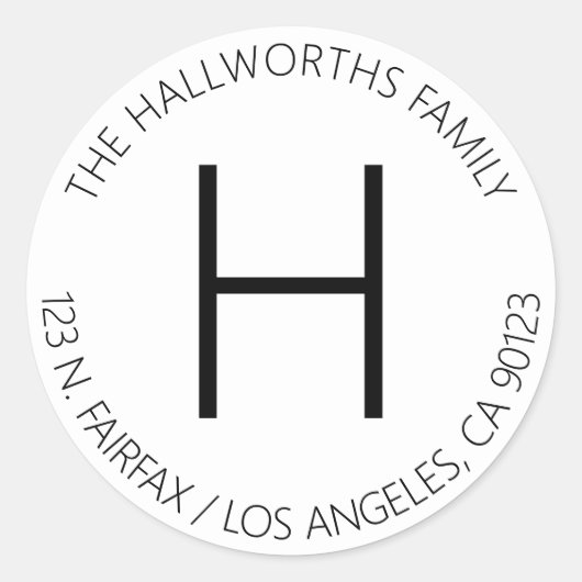 白ミニマルモダンと黒の差出人住所 ラウンドシール (正面)