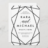 白ミニマルモダンと黒の幾何結婚学 招待状 (正面/裏面)