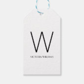 白ミニマルモダン主義モノグラム名 ギフトタグ (正面)