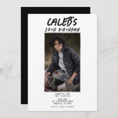 白ミニマル写真誕生日パーティー 招待状 (正面/裏面)