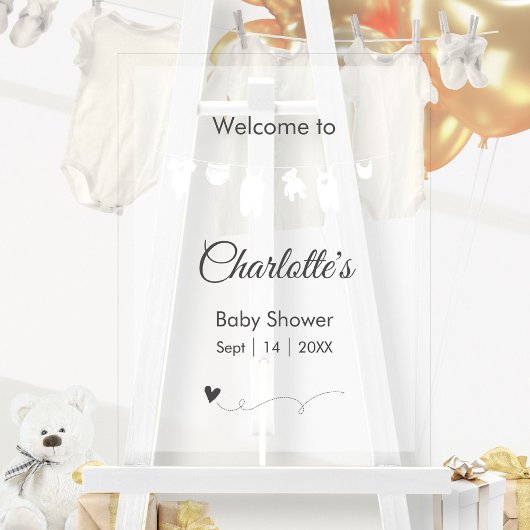 白ミニマル半透明ベビーモダンシャワー アクリルサイン