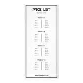 白ミニマル印の価企業の値一覧 ラックカード (裏面)