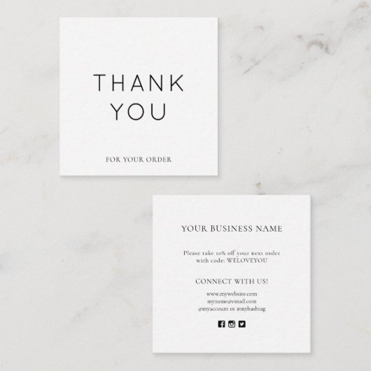 白ミニマル小ビジネスサンキューカード ノートカード (正面/裏面)