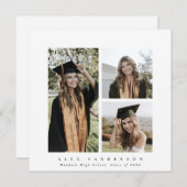 白ミニマル枠トリプル写真卒業 案内状 (正面/裏面)