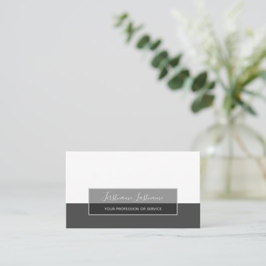 白ミニマル灰色の四角形のストライプ抽象芸術 名刺 (スタンド正面)
