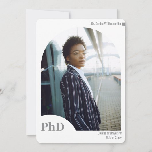 白ミニマル灰色アーチ写真博士後期課程 案内状 (正面)