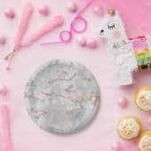 白ミニマル灰色カララ金ゴールド大理石グランジーシルブ ペーパープレート (パーティー)