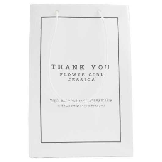 白ミニマル灰色結婚式の引き出物バッグ ミディアムペーパーバッグ (正面)