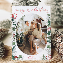白ミニマル緑の楕円形フォトクリスマスカード シーズンカード