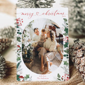 白ミニマル緑の楕円形フォトクリスマスカード シーズンカード