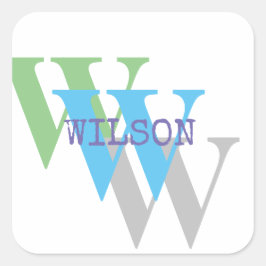 白ミニマル緑グレー紫モノグラムのステッカー スクエアシール