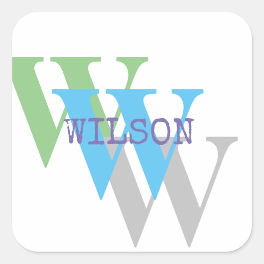 白ミニマル緑グレー紫モノグラムのステッカー スクエアシール (正面)