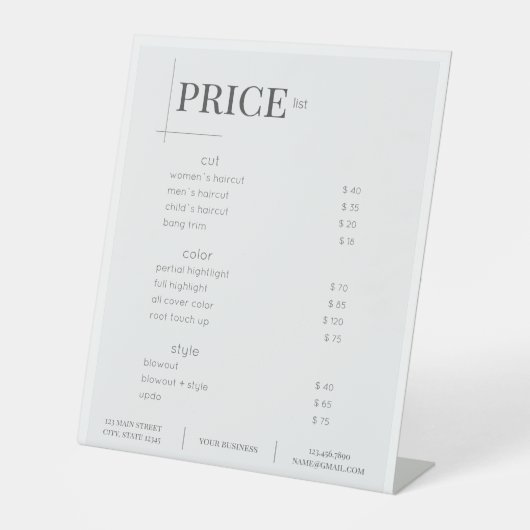 白ミニマル美しいサロン価格表 台座サイン (正面)